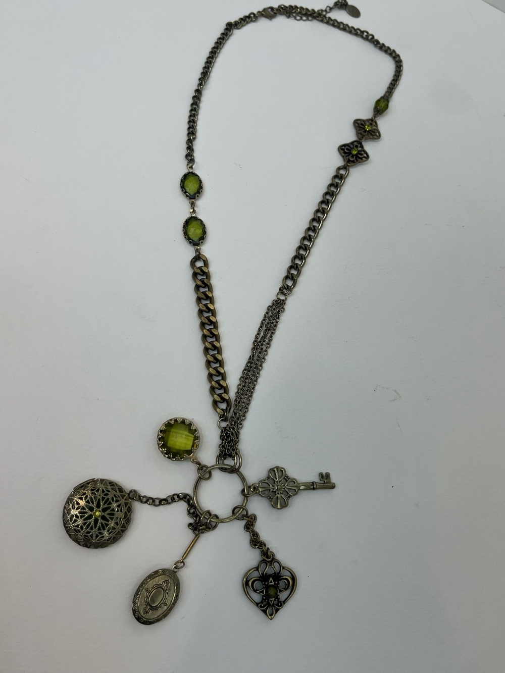 Vintage-Robert Rose  Olive Green 5 Charm Pendant Necklaces